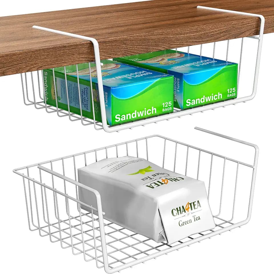 Simple Houseware 2-Pack Under Shelf Wire Metal Basket Shelf, White