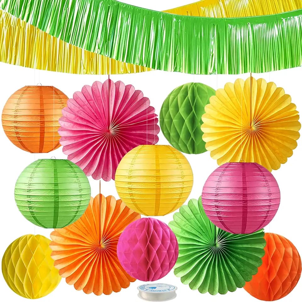 LOMOSO Summer Party Decorations Paper Fans Streamers Lanterns