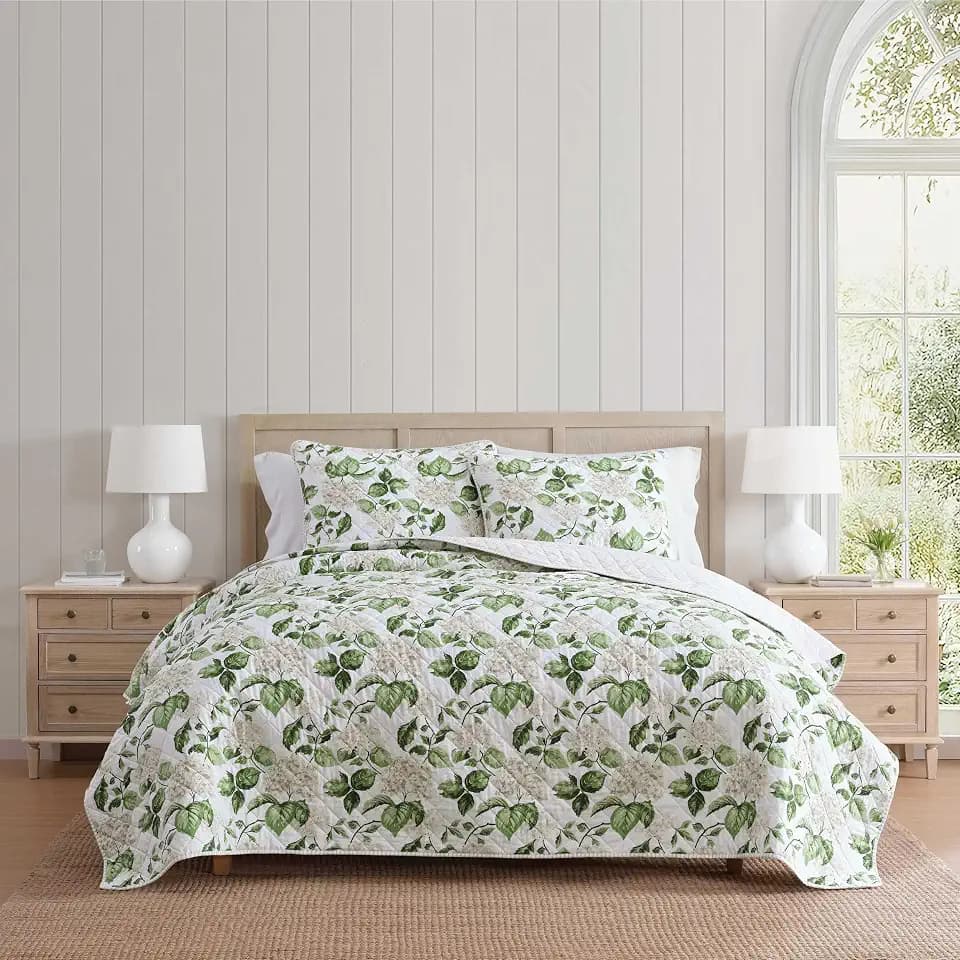 Martha Stewart - King Quilt Set with Shams, 3-Piece Floral Bedding