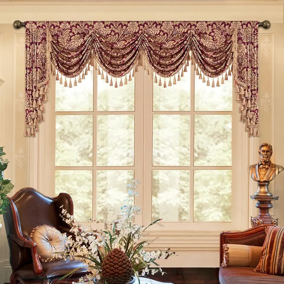 Loom and Mill Classic Jacquard Waterfall Valance for Living Room, W110 inch