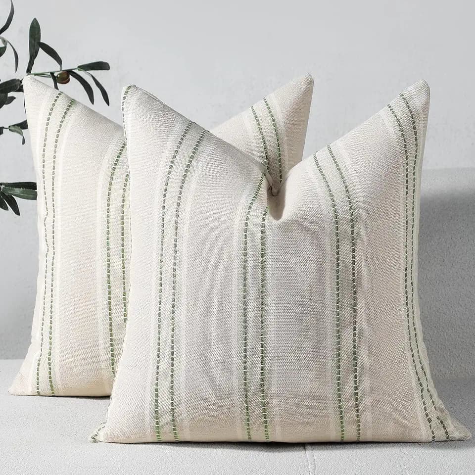 Hckot Sage Green Throw Pillow Covers 22x22 Set of 2 Striped Pillow Covers
