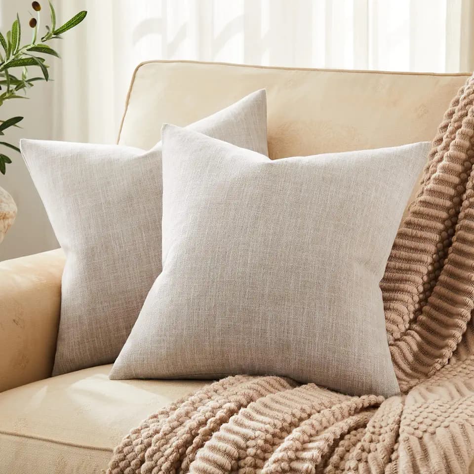 ZeeMart Rustic Linen Throw Pillow Covers Set of 2, Taupe 22x22in