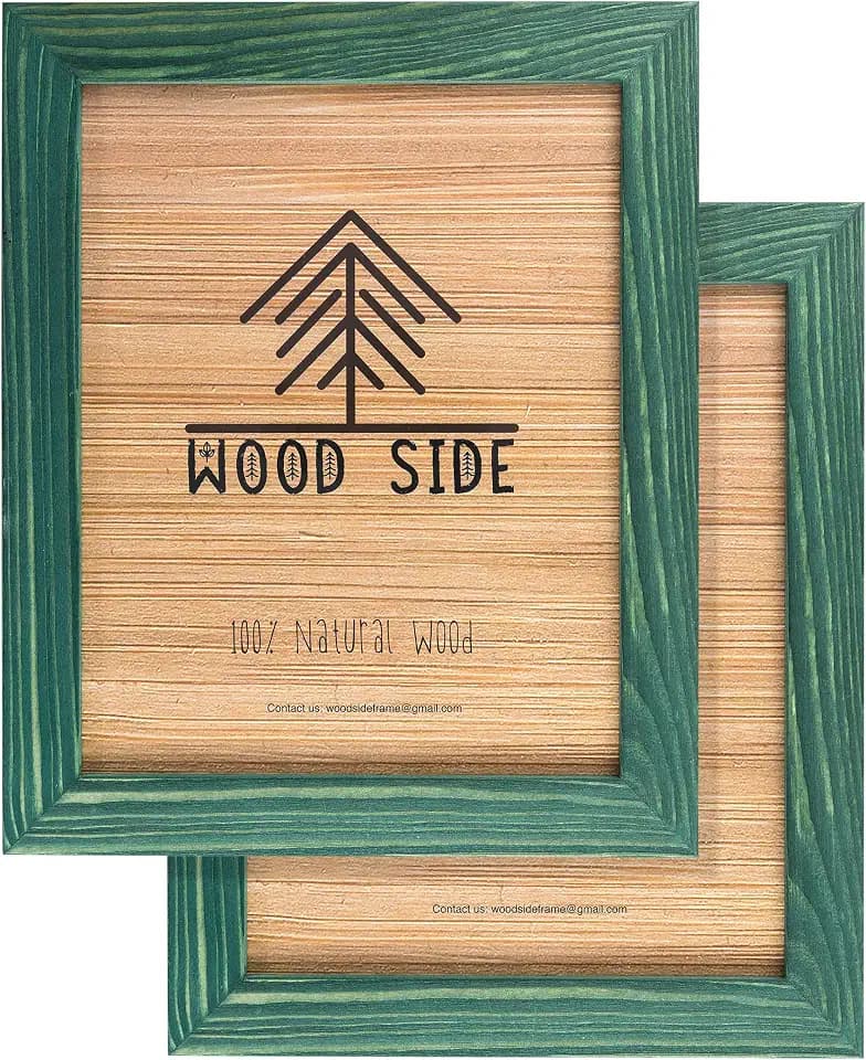 8.5 x 11 Wooden Rustic Picture Frames - Set of 2 for Diploma Documents and Certificates Wall Mount and Tabletop - Natural Wood Photo Frame - Green