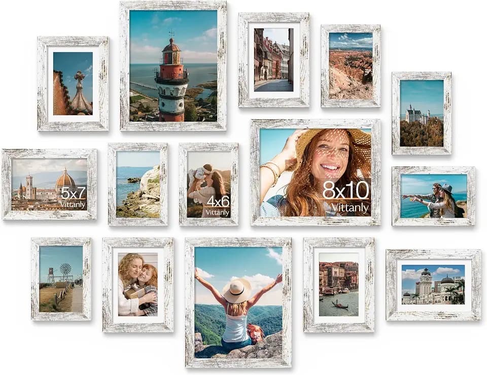 Vittanly 15 Pack Picture Frames Collage Wall Decor, Wall/Tabletop Display