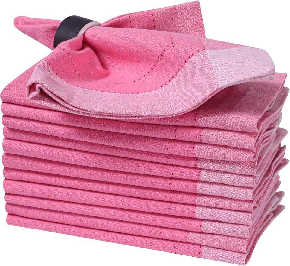 Bedding Craft Pink Multi Cotton Cloth Dinner Napkins, Set of 12, 20x20