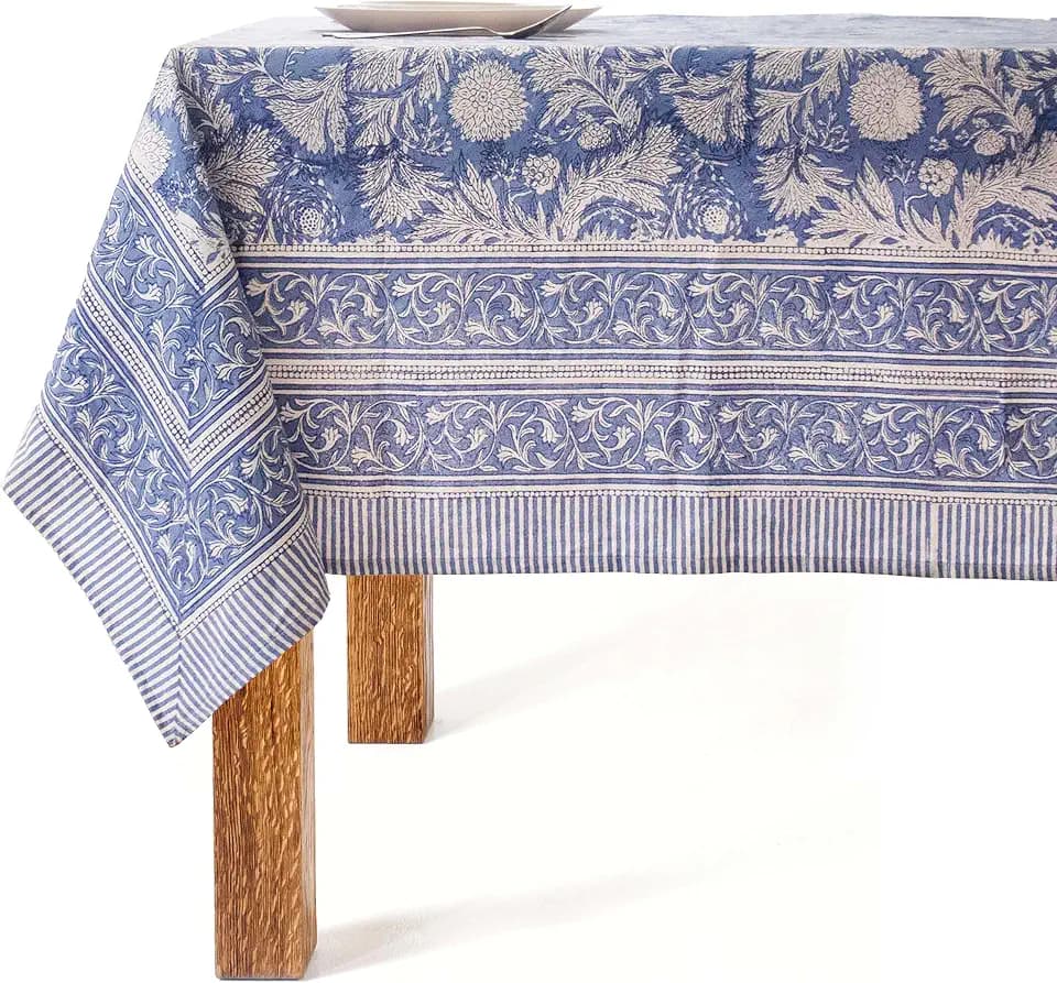 Block Print Table Cloth- 60x120 Inch Rectangle 100% Cotton Handmade Pre-Shrink, Washable for Spring, Kitchen & Dining Perfect for Patio, Indoor & Outdoor, Farmhouse