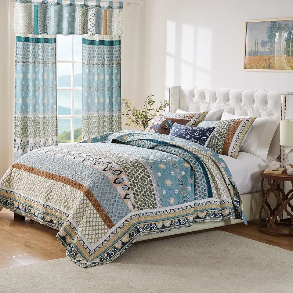 Greenland Home Thalia Quilted Bedding Set, 7-Piece Twin/XL, Blue, One Set