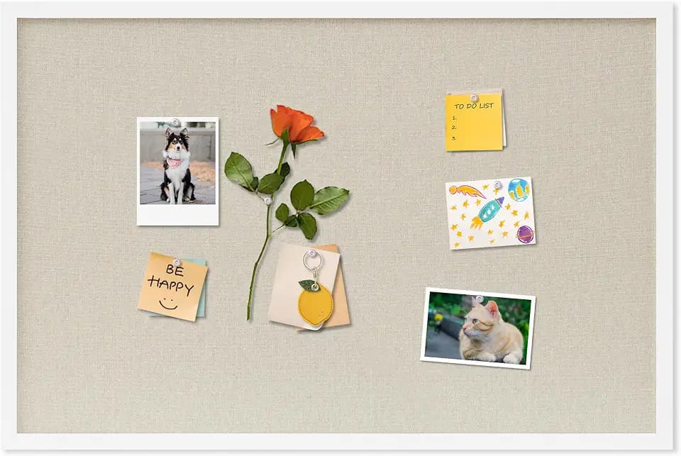 DAHAPYBOO Cork Board with Linen White,Bulletin Board 30"x20"