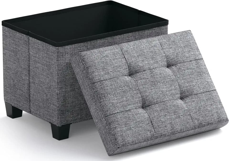 Ornavo Home Small Rectangle Storage Ottoman with Legs, 12x16x12, Gray