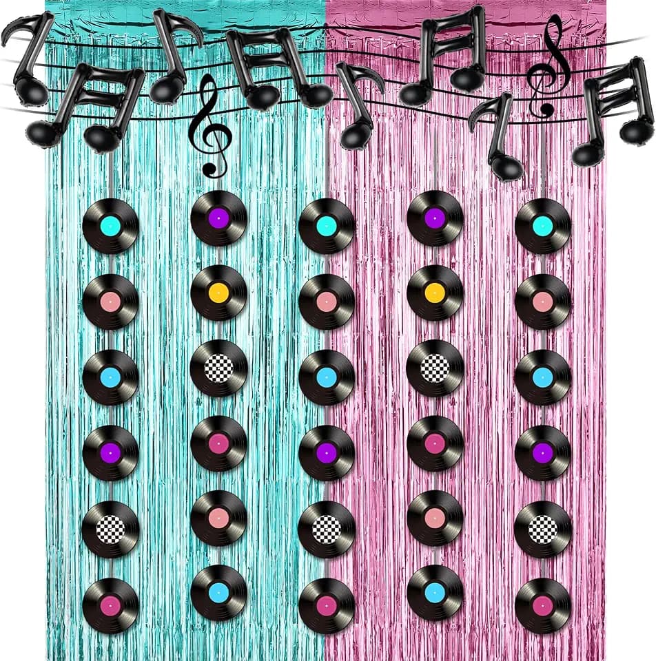 VioraWhite 18 Pcs Sock Hop Party Decorations 50s Record Garlands Fringe