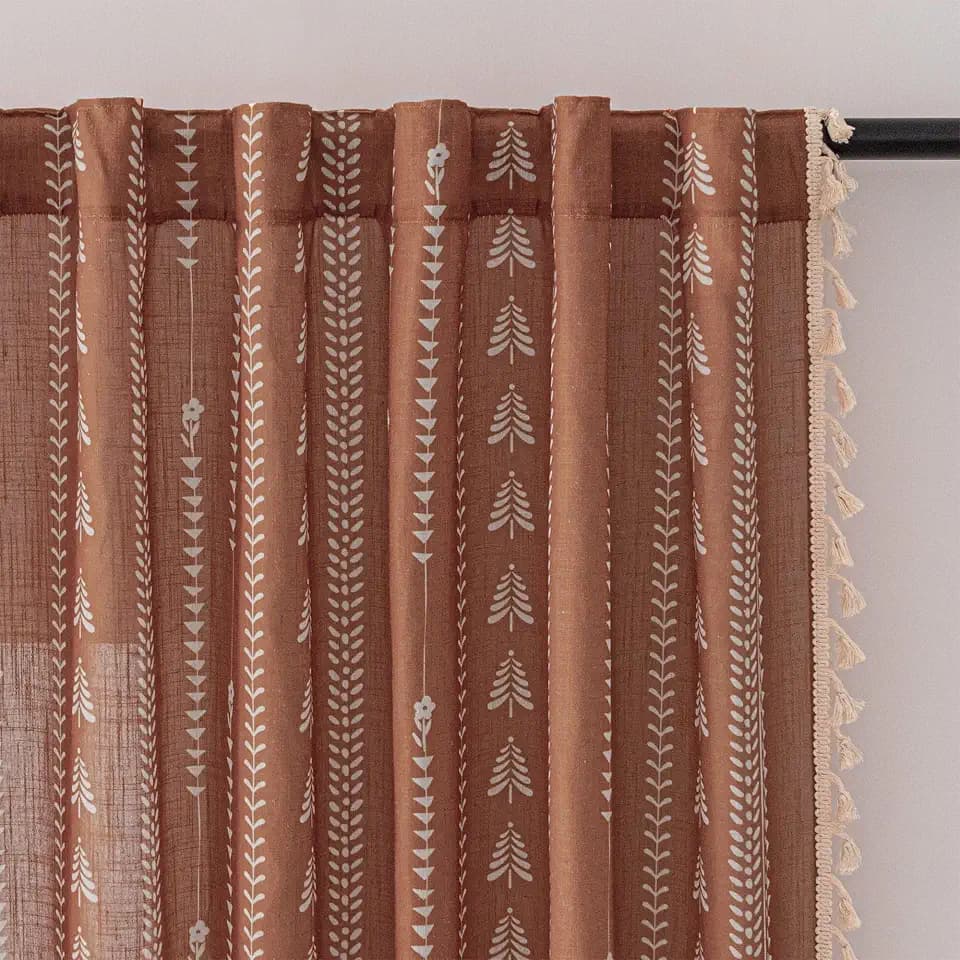 MEETSKY Boho Terracotta Fall Curtains 84 Inch Long Linen Blended Semi Sheer