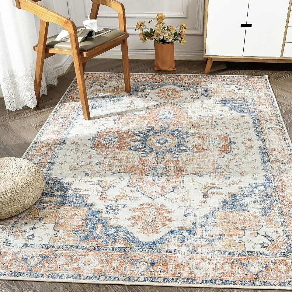 jinchan 5x7 Vintage Medallion Washable Living Room Area Rug, Orange