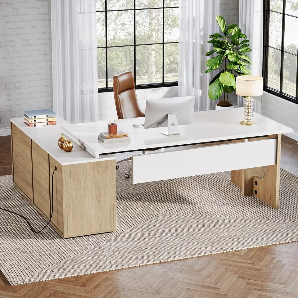 Tribesigns 74.8 Inch Executive Desk, L-Shaped Office Desk with Cabinet