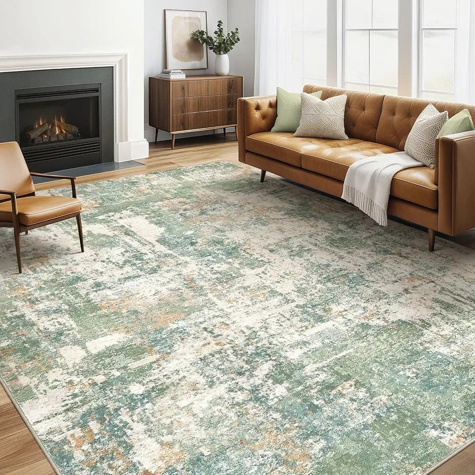 LOONGRUG 5x8 Area Rug Washable Neutral Modern Living Room Rugs Green