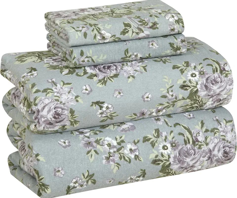 Bliss Casa 3 Piece 100% Cotton Flannel Sheets Twin Size Bed Set - Warm & Extra Soft - Deep Pockets, Breathable, All Seasons Comfy - Double Brushed Bed Sheet (Blossom)