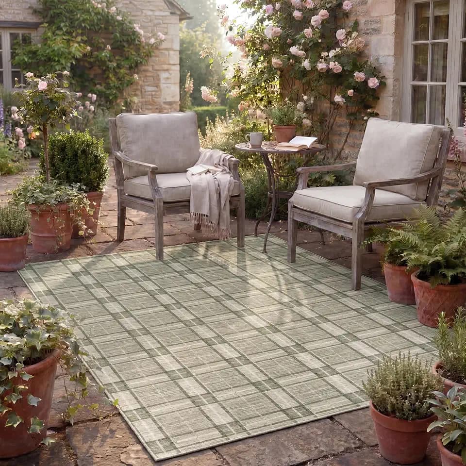 Laura Ashley Doreen Indoor Outdoor 8'x10' Area Rug Austen Plaid Green