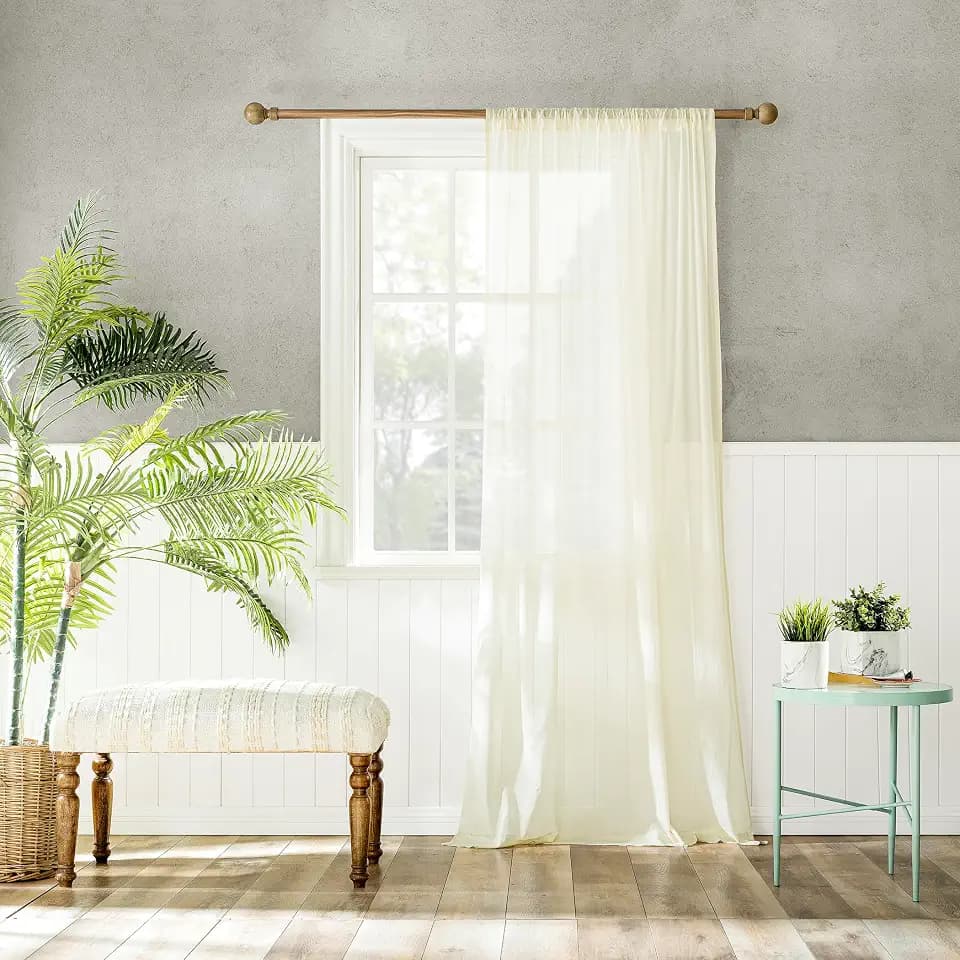 Archaeo 100% Cotton Sheer Curtain, 50" x 84, Cream