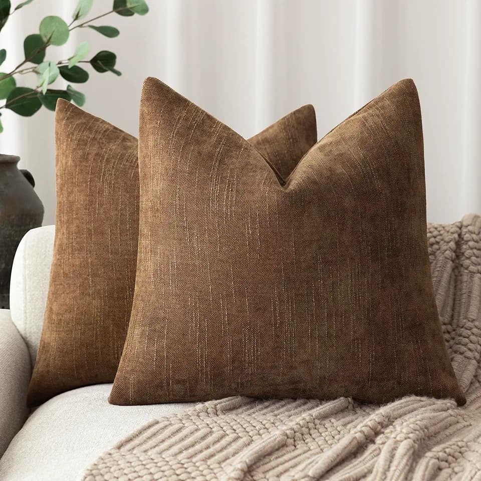 Foindtower Solid Textured Chenille Throw Pillow Covers 24x24,Dark Bronze