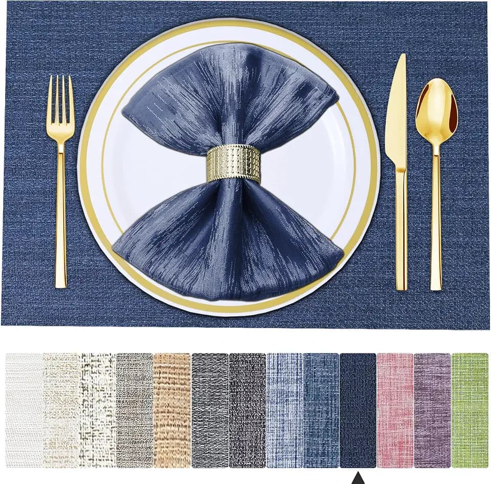 BETEAM Placemats Set of 12, Woven Place mats for Dining Table, Navy Blue