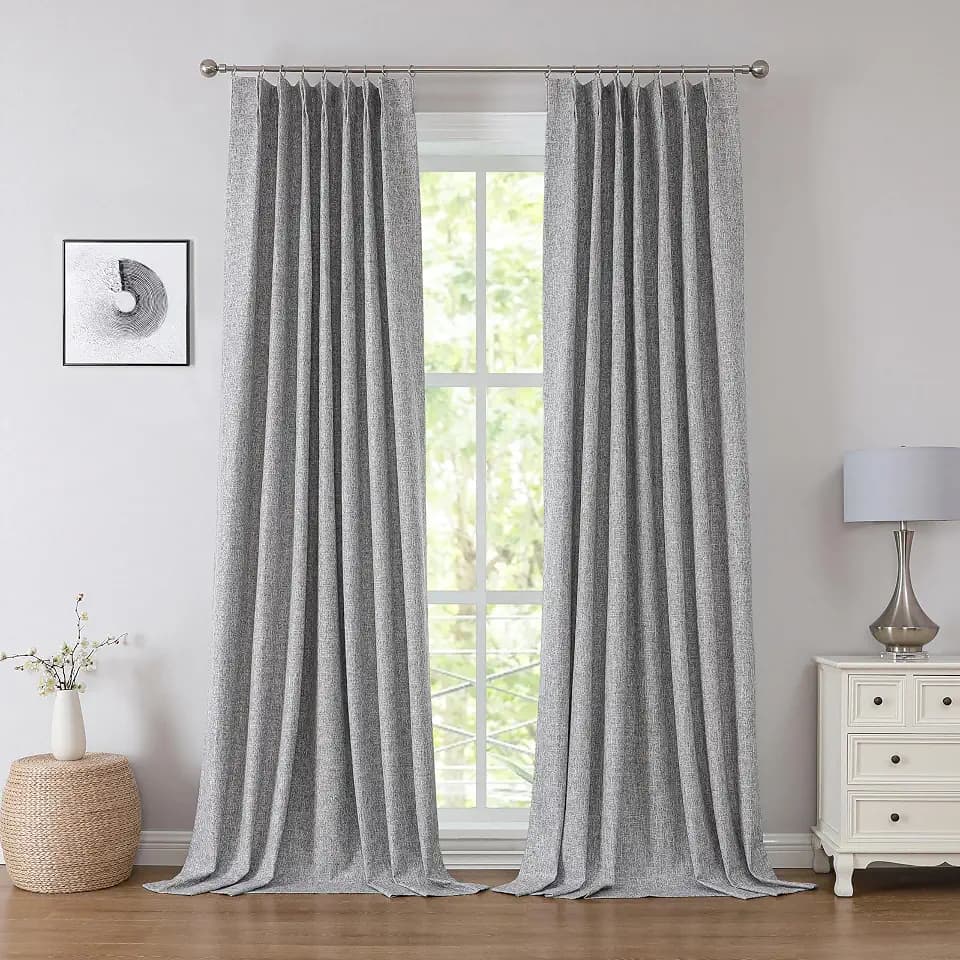 Kayne Studio Dark Grey Pinch Pleat Blackout Curtains Back Tab 90 Inch Long