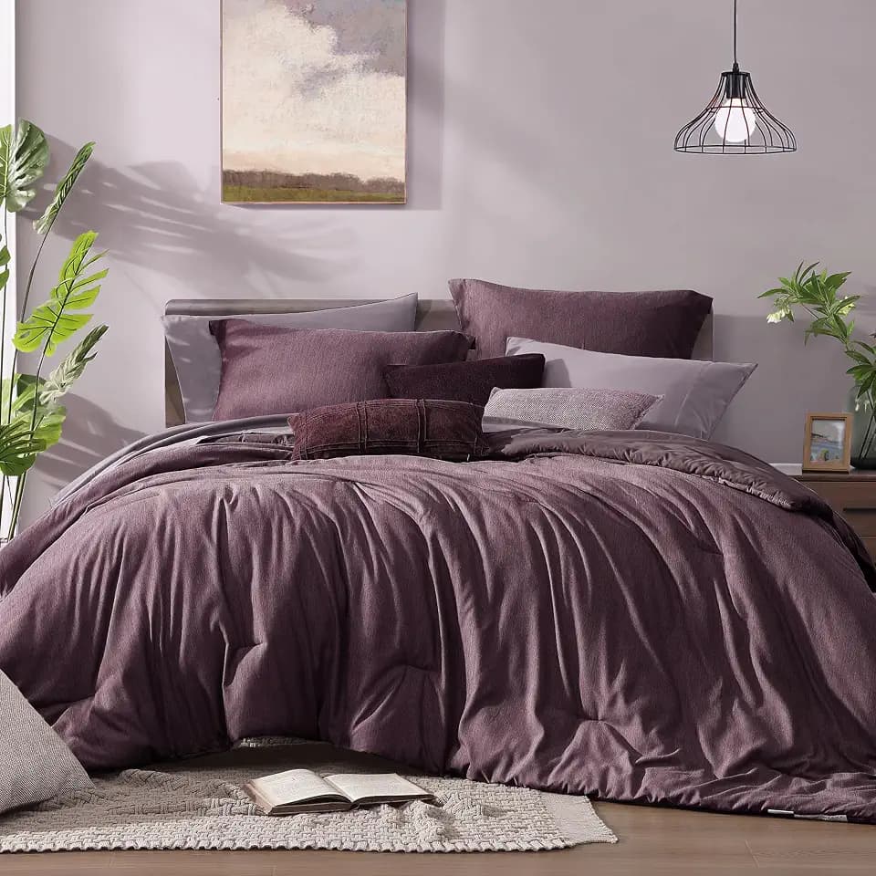 Monbix Super King Comforter Set 7 Pieces Italian Plum Bed in a Bag