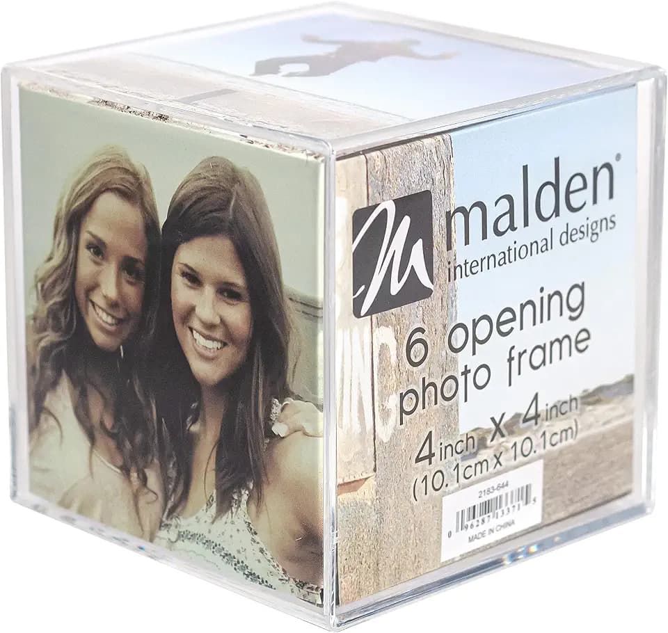 Malden International Designs Acrylic Photo Cube, Holds (6) 4” x 4” square photos, Clear