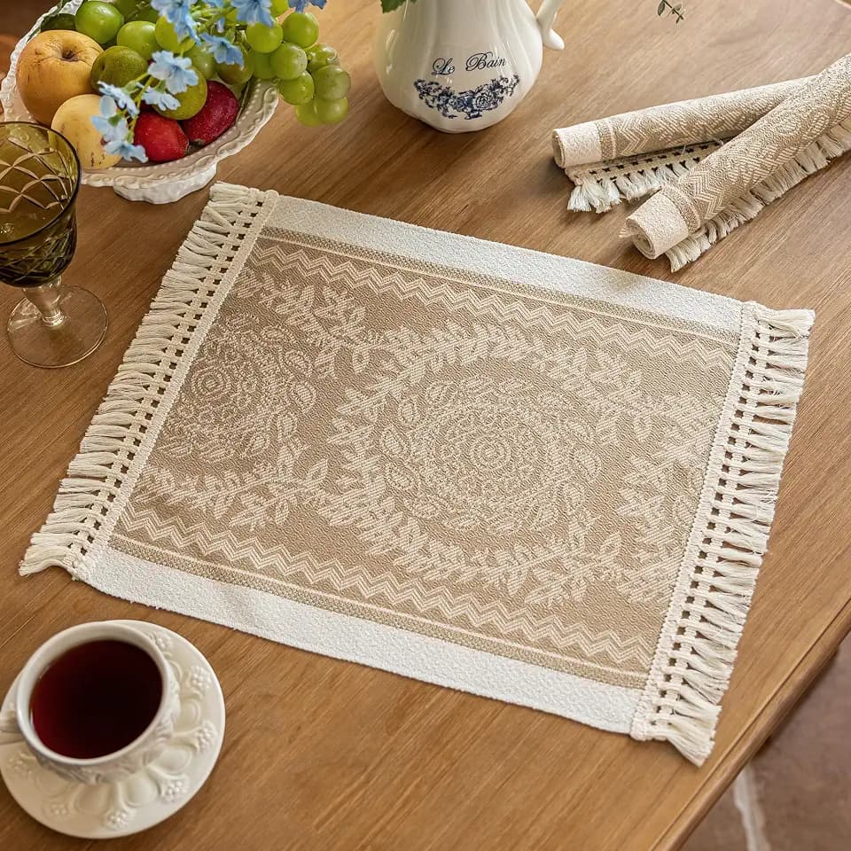 Boho Woven Placemats Set of 4, 14x18 Inch Heat Resistant Dinner Mats