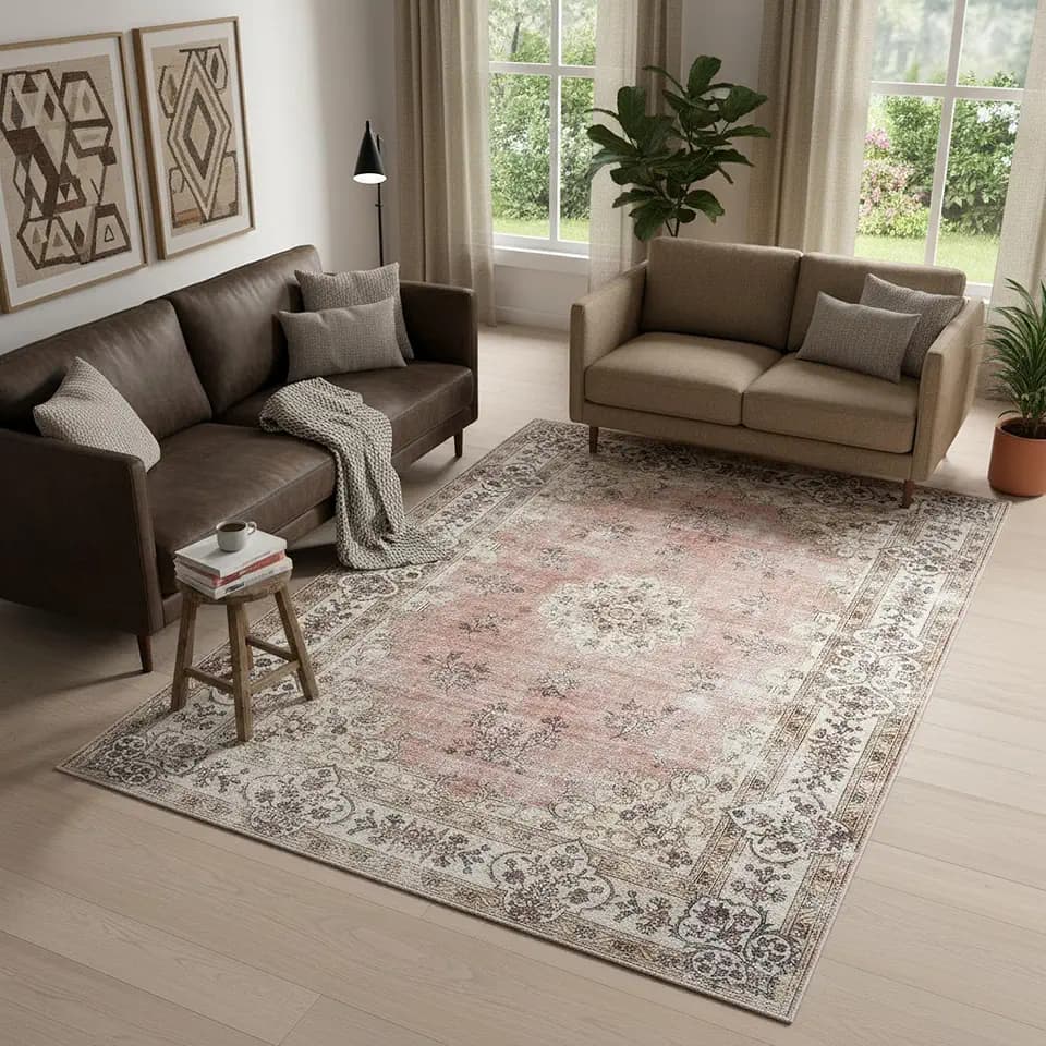 nuLOOM Teja Peach Medallion Washable Area Rug, 9' x 12'