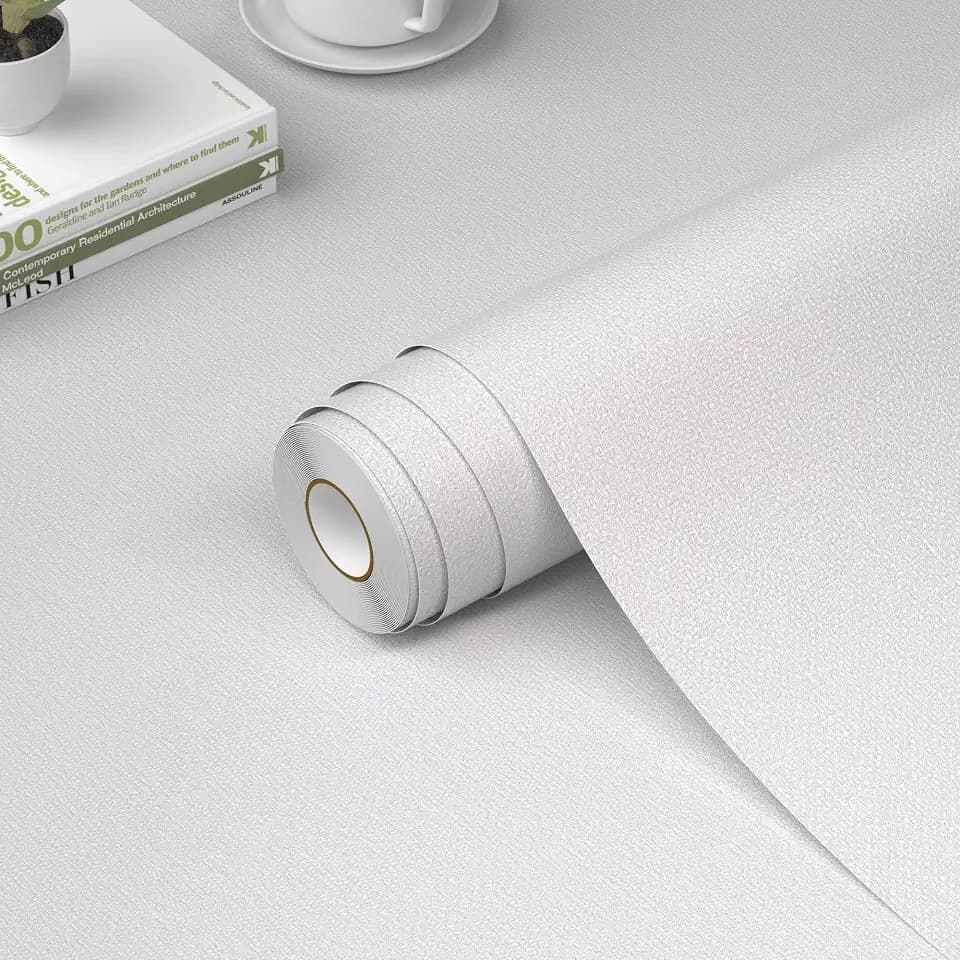 WADILE Grasscloth Peel and Stick Wallpaper 23.6in x 236in, Textured Contact Paper for Cabinets, Faux Linen Wall Paper Pull and Stick, Fabric Vinyl Wallpaper Self Adhesive White