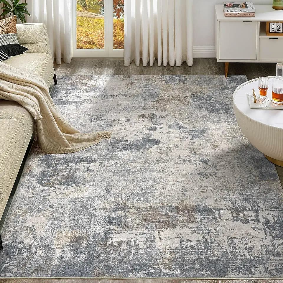 UERMEI 9x12 Area Rug Living Room Rugs - Washable Neutral Modern Abstract Soft Thin Large Rug Indoor Floor No Slip Rug Carpet for Bedroom Under Dining Table Home Office Decor - Blue Grey