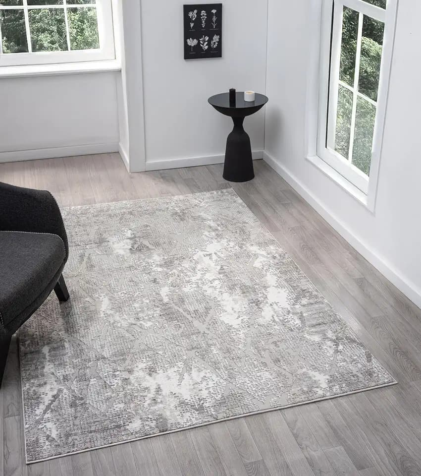 Adel Modern Area Rug for Living Room, 4x6 Rustic Distressed Abstract Gray Rug, Medium Pile Stain Resistant Carpet for Bedroom, Dining Room or Kitchen (4' x 6', Gray)
