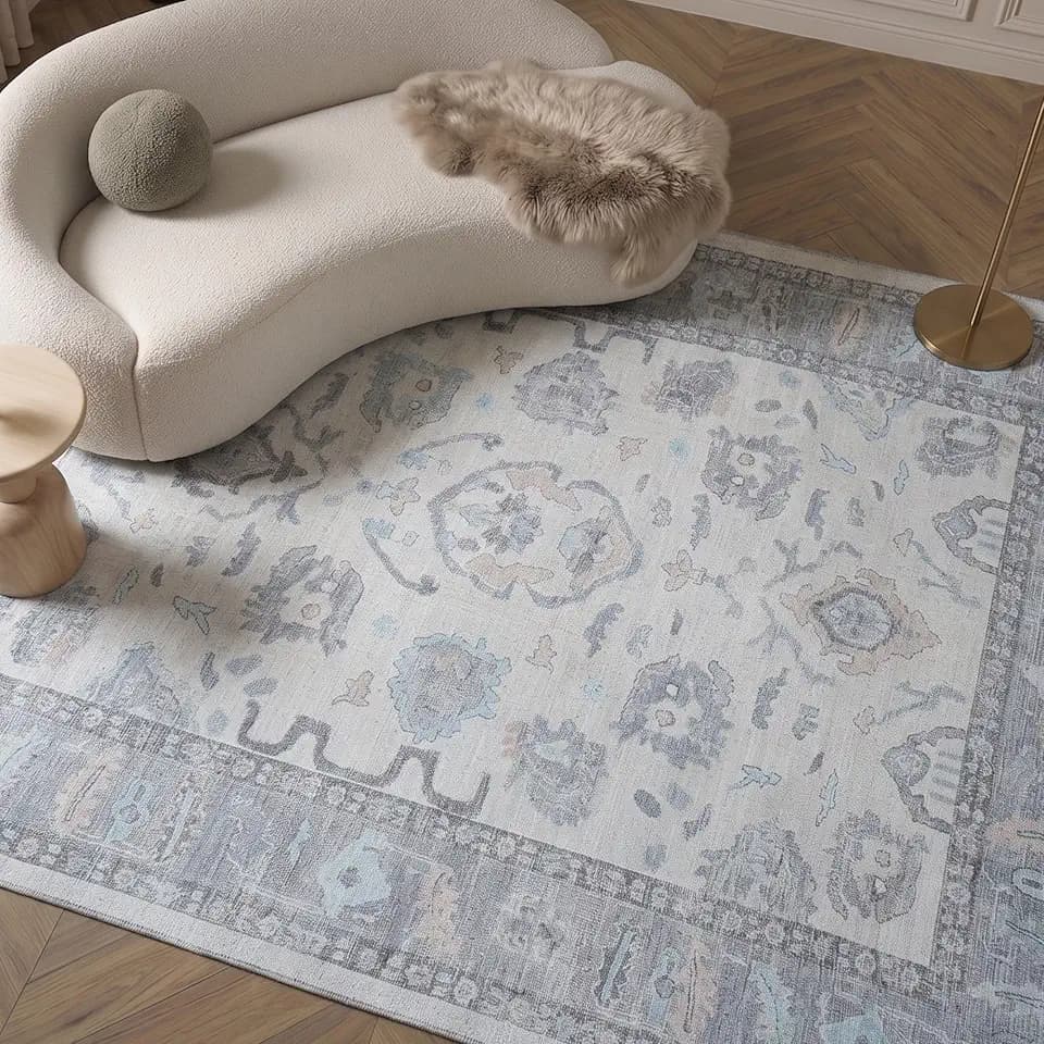 Fame Rugs Gray Modern Oushak Rug 9x12, Vintage Turkish Colorful Oriental Washable Antique Inspired Oversize Area Rugs, Luxury Living Room Bedroom (384GB, 9' x 12)