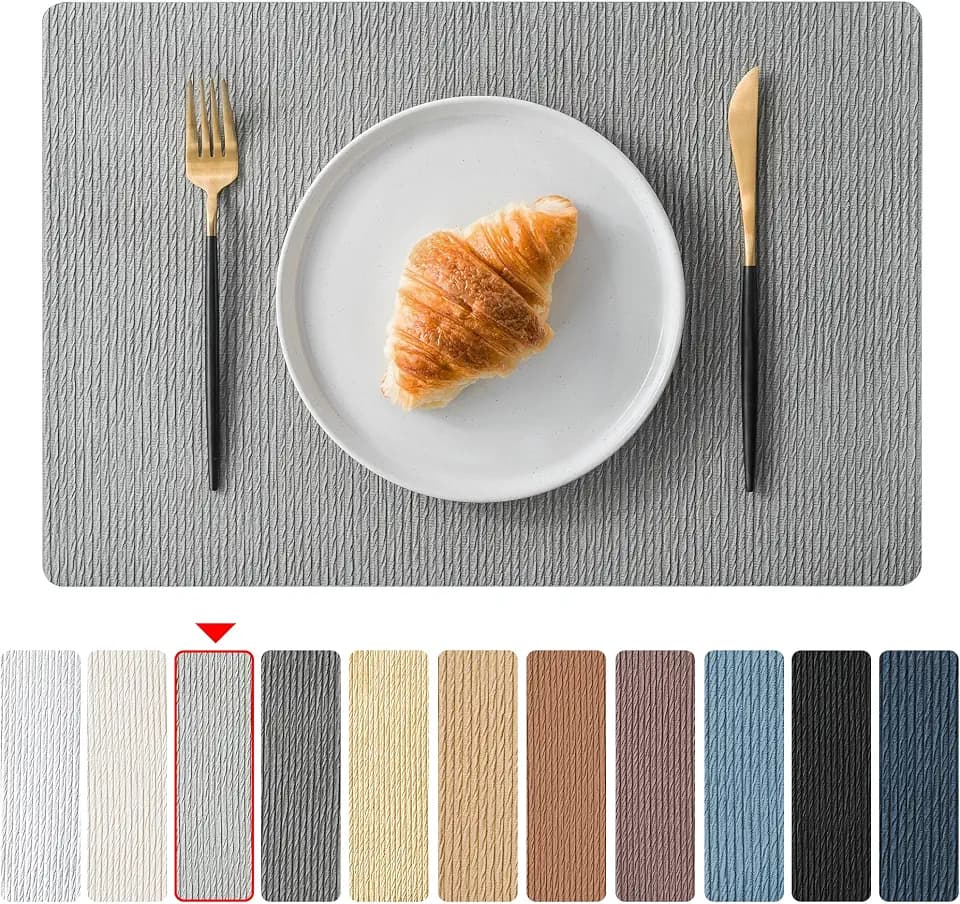 Jovono Faux Leather Placemats Set of 6, Waterproof Washable Table Mats, Easy-Clean Heat Resistant Kitchen Vinyl Place Mat for Dining Table, Restaurant, Indoor, 17.8"x11.8", Light Gray