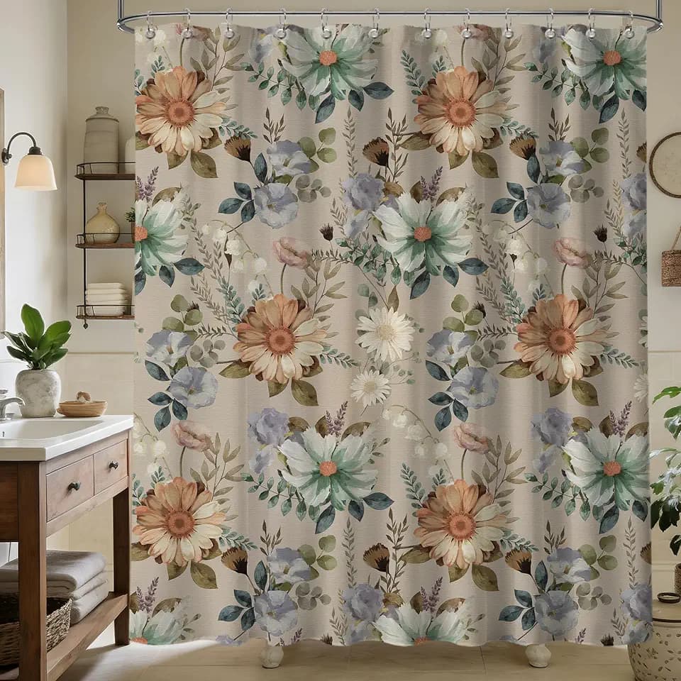 Beige and Brown Boho Shower Curtain, 72x72 in