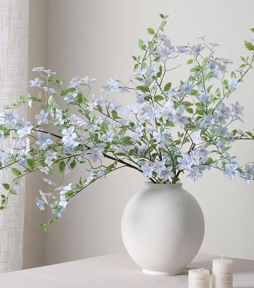 Fake Flowers, 3 Pcs Artificial Flowers Greenery Stems Faux Greenery Stems Branches for Vases Realistic Silk Real Touch Spring Greenery Stems Bulk Bedroom Office Wedding Table Summer Home Decor