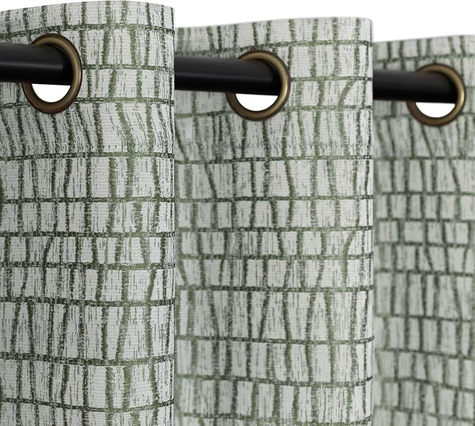 Olive Green Curtains 84 Inches Long for Living Room Light Filtering Plaid Pattern Room Darkening Boho Modern Farmhouse Curtains for Bedroom 2 Panels Grommet Dark Green and Greyish Cream 84 in Length