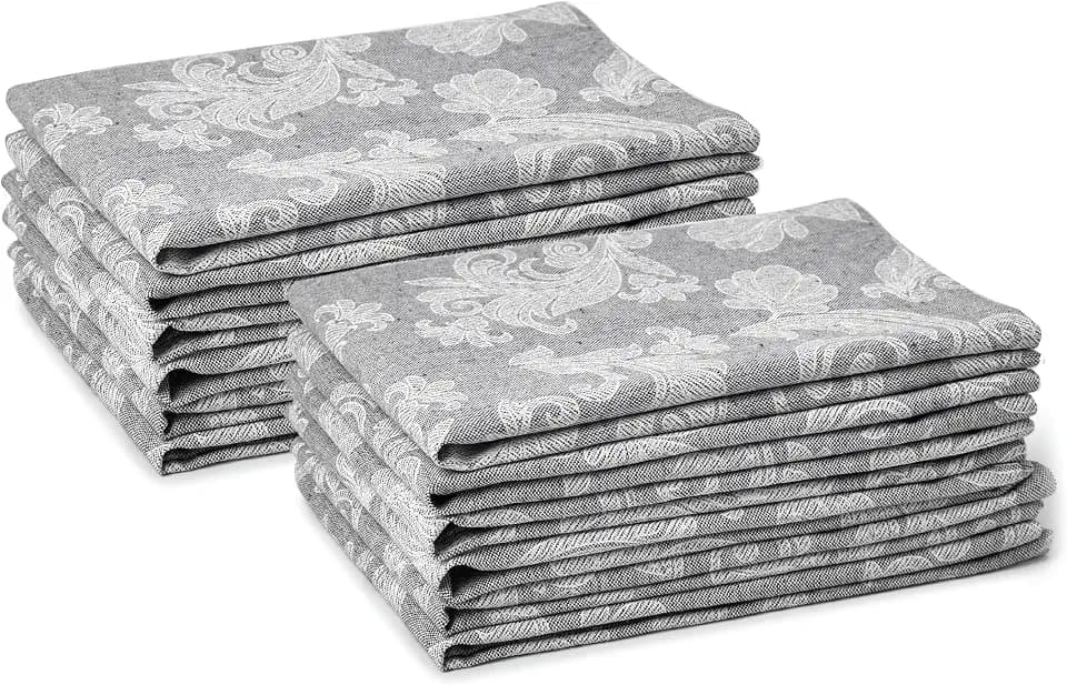 Encasa XO Cloth Napkins, Jacquard Dinner Napkins 18"x18" Grey