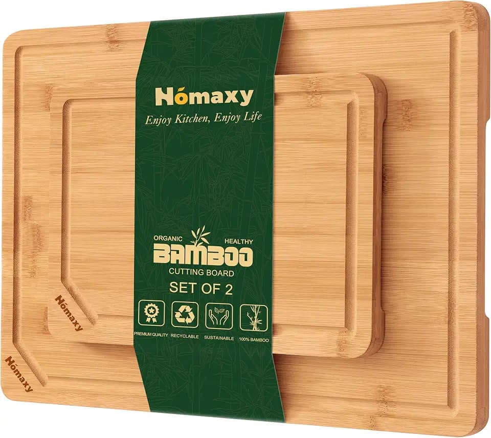 Homaxy Organic Bamboo Cutting Boards Set for Kitchen Set of 2
