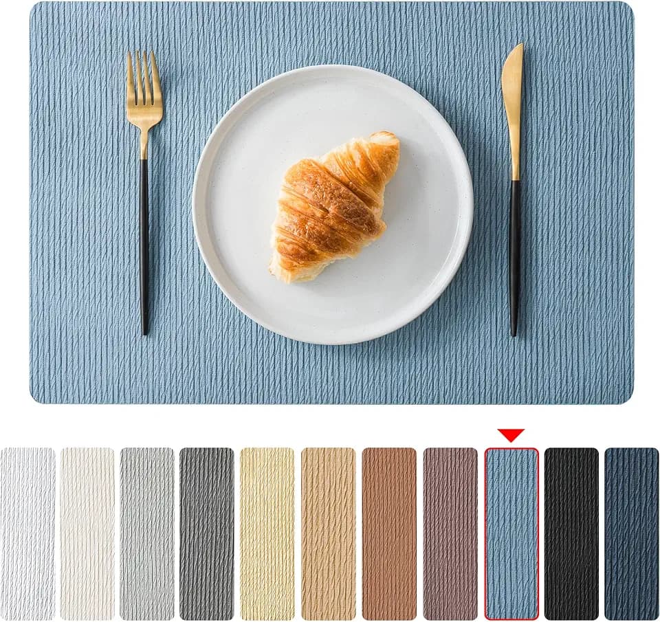 Jovono Faux Leather Placemats Set of 4, Waterproof Washable Table Mats, Easy-Clean Heat Resistant Kitchen Vinyl Place Mat for Dining Table, Restaurant, Indoor, 17.8"x11.8", Light Blue
