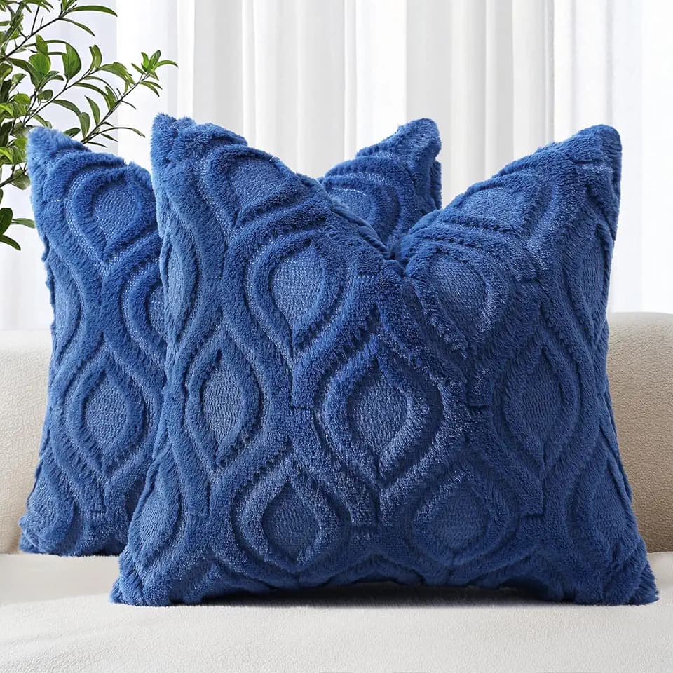 decorUhome Faux Fur Plush Soft Dark Blue Throw Pillow Covers 26x26 Set of 2