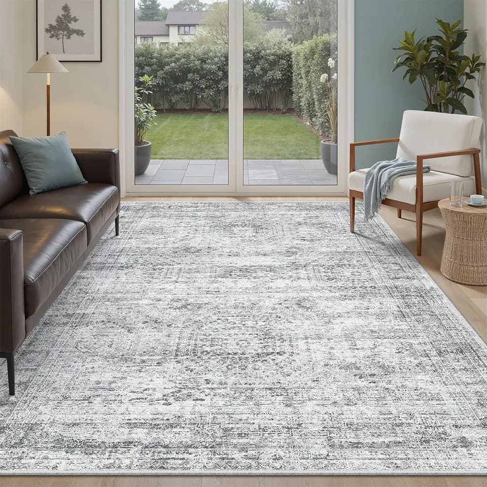 Soalmost 5x7 Area Rugs Grey Low Pile Washable Trendy Faded Style Rug