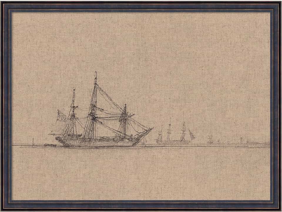 Kate and Laurel Framed Canvas Wall Art Print Sketch of Ships Clarkson Stanfields by Nostalgia Prints, 26 x 19, Dark Bronze Scoop Frame, Vintage, Beach Art for Wall Decor