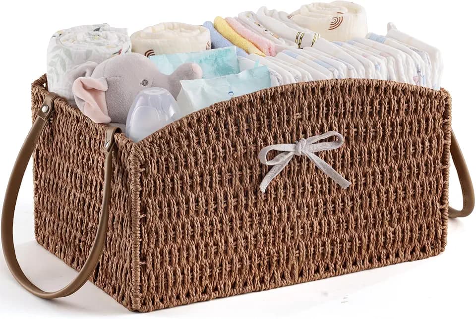 HBlife Diaper Caddy Organizer Detachable Portable Hand-Woven Storage Basket