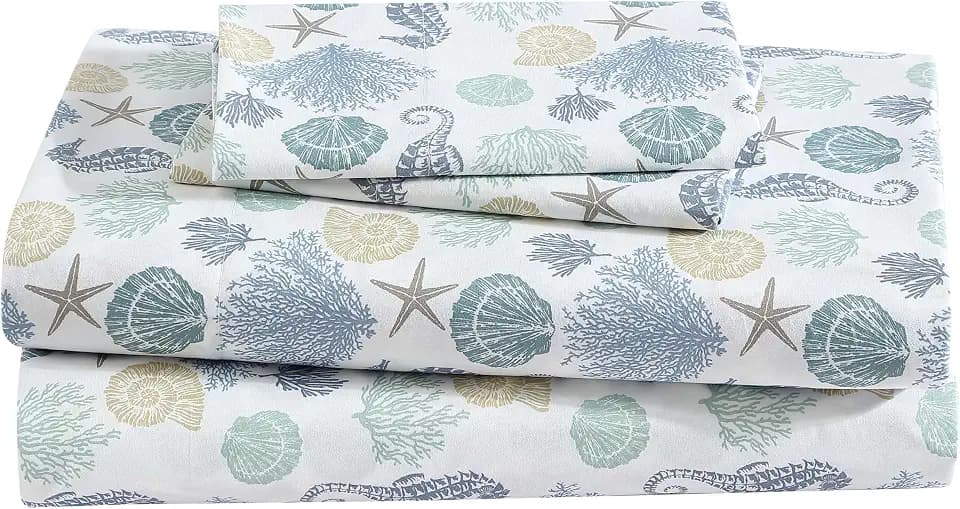 Coastal Print 3 Piece Twin Microfiber Sheet Set, Briella