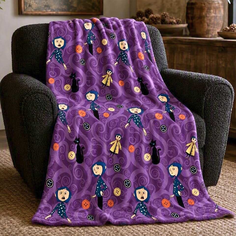 Coraline Button Eyes Halloween Bedding Super Soft Cozy Plush Throw, 46 in x 60 in, (Officially Licensed Product) by Franco