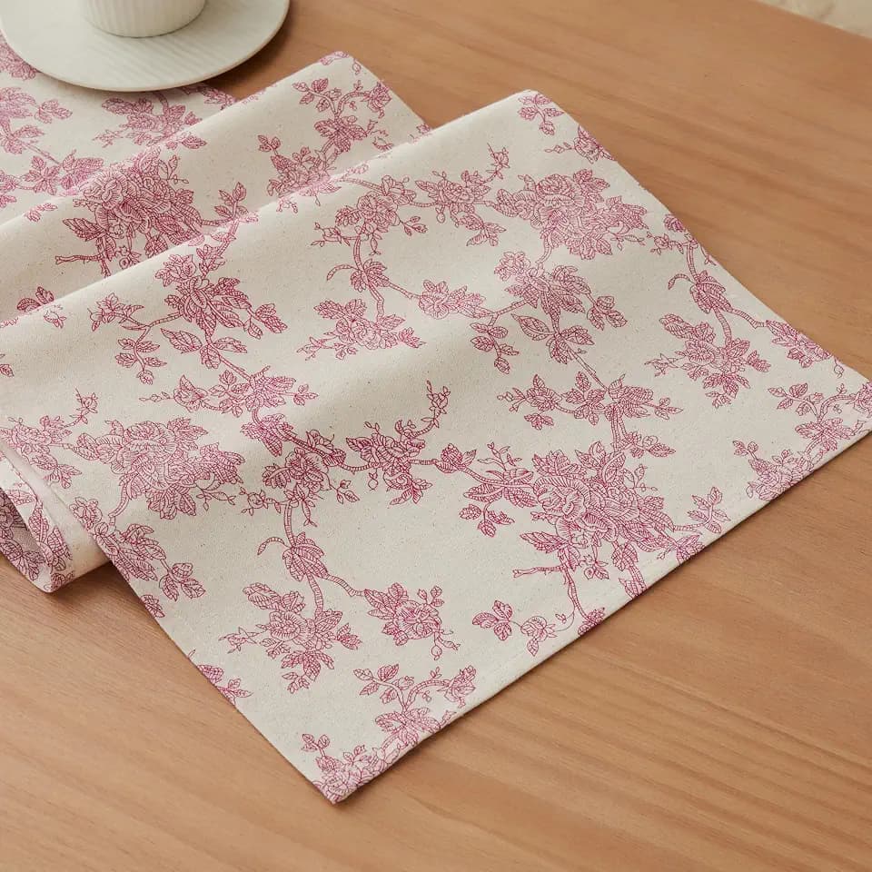 French Pastoral Farmhouse Table Runners, 13x90 Inch Rose Pink