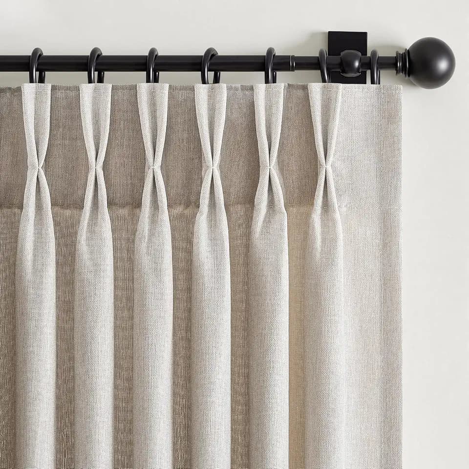 Pinch Pleated 92 Inch Curtains 2 Panels for Living Room,Light Brown Linen Curtains 92 Inches Long Pinch Pleat Drapes for Track System Light Filtering Semi Sheer Curtains for Dining Bedroom Office
