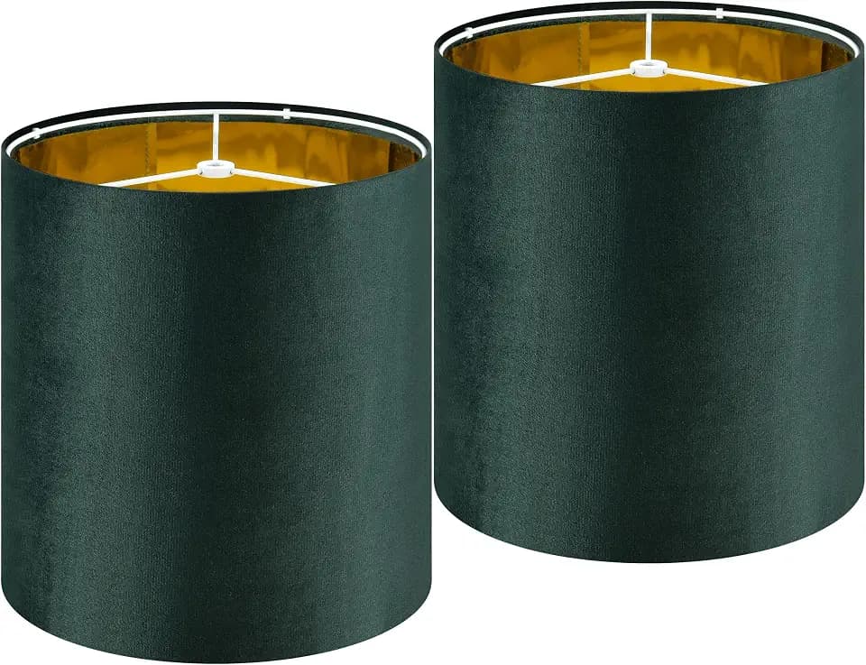 GO&SO Small Drum Lamp Shades 2 Pcs,10"x10"x10" Luxurious Green Velvet Shade
