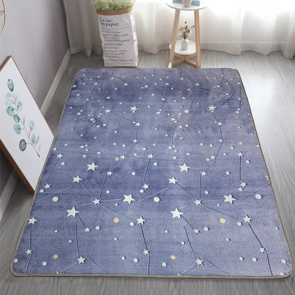 Luminous Area Rug Glow in The Dark for Bedroom Living Room, Unique Soft Washable Modern Indoor Rugs for Children Dorm Home Decor, Blue Galaxy 2.6x4 Feet