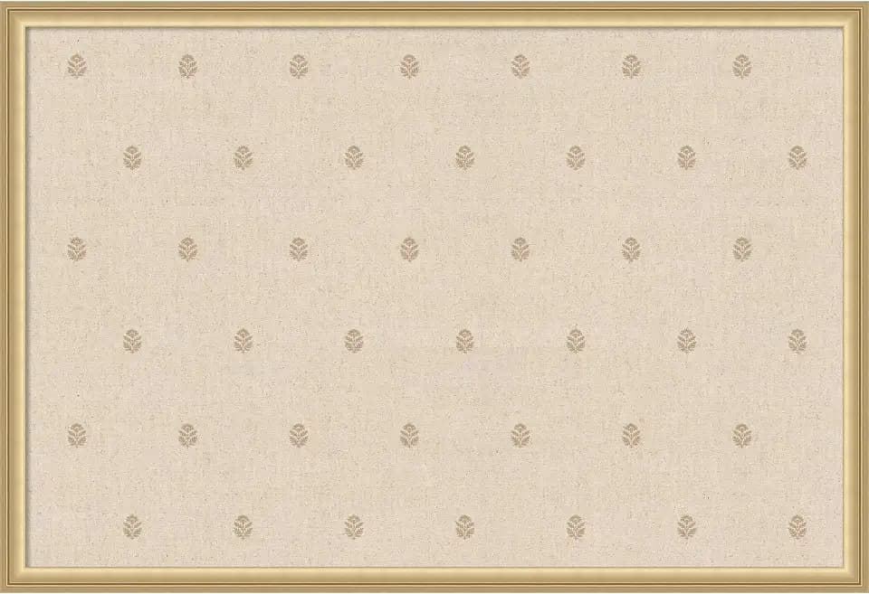 Kate and Laurel Framed Fabric Magnetic Board 38 x 26, Beige Botanical Block Print Printed Linen Casual Transitional Bulletin Board for Use as a Vision Board or Wall Organization, Florence Gold Frame